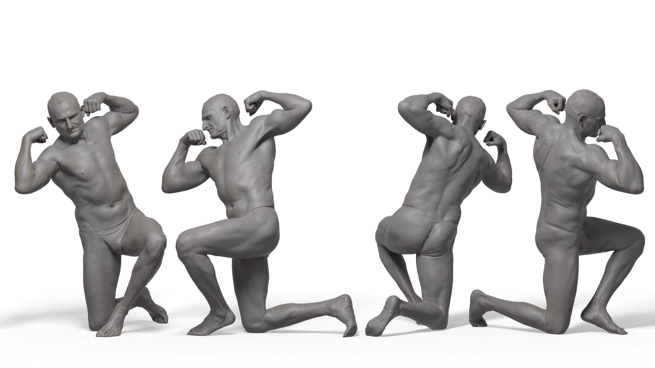 Male Anatomy muscled 3d reference download knee drop pose